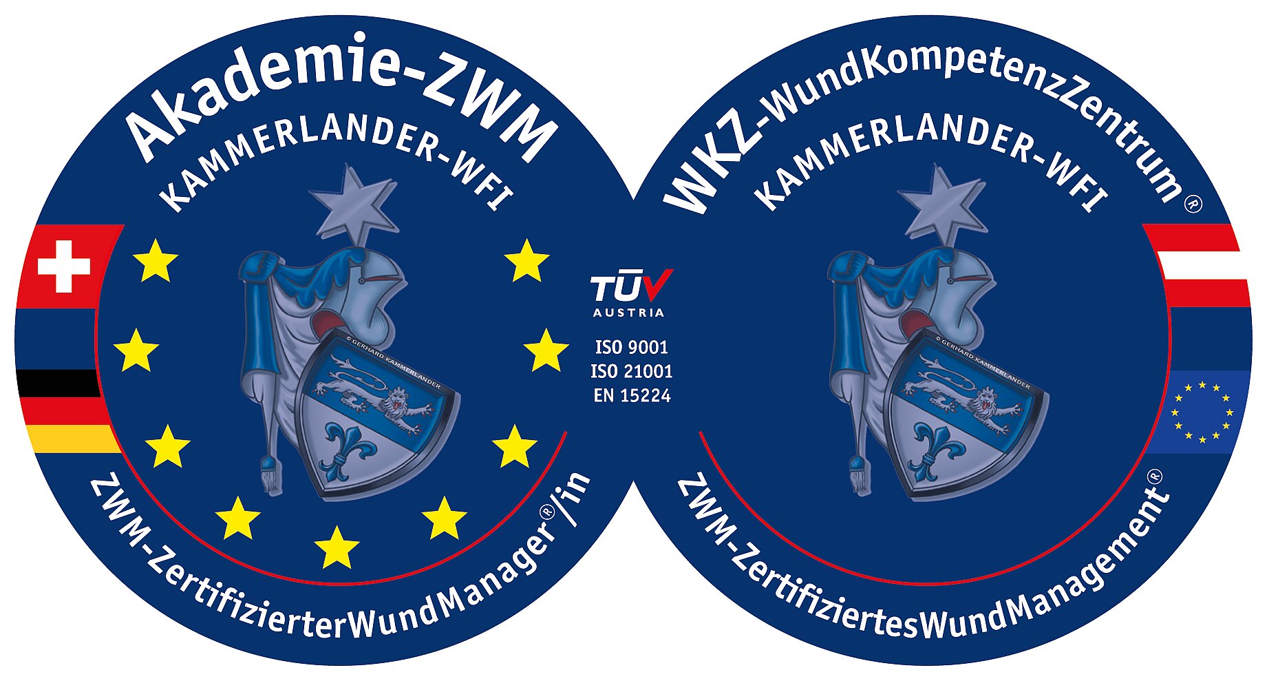 Logo Akademie-ZWM AG Schweiz und die Akademie-ZWM GmbH Österreich (Akademie für ZertifiziertesWundManagement)